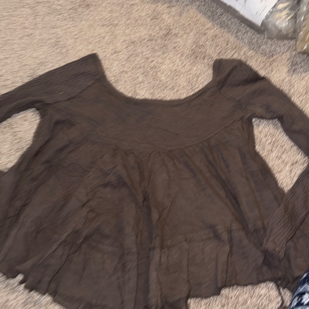 Free People Women's Dark Brown Long-Sleeve Peasant Tunic